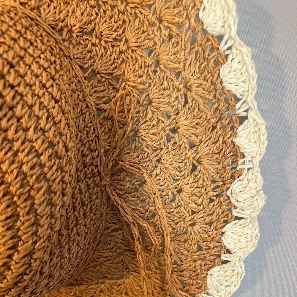 Womens Straw Summer Beach Sun Big Brim Floppy Foldable Hat Tie Bow Gardening NWT - Picture 2 of 7